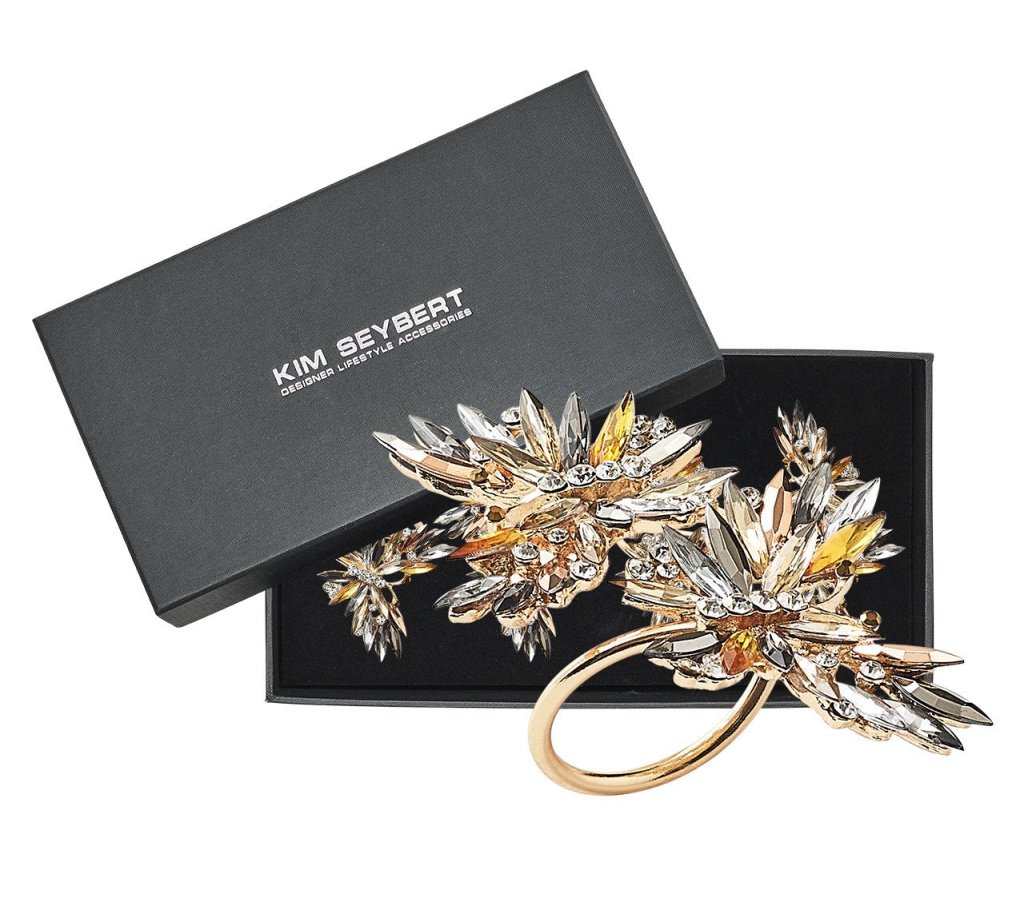 Kim Seybert, Inc.Butterflies Napkin Ring in Champagne & Crystal, Set of 4, in a Gift BoxNapkin Rings