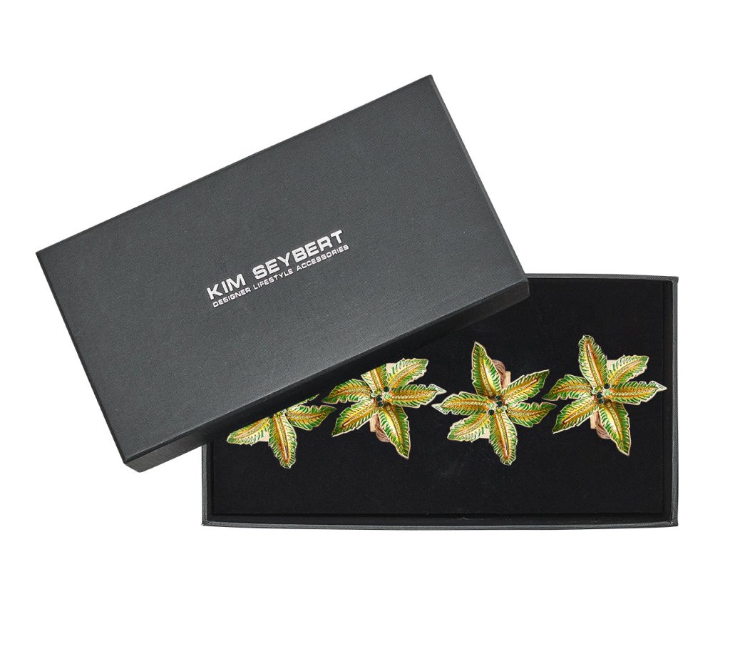 Kim Seybert, Inc.Palm Coast Napkin Ring in Green & Gold, Set of 4 in a Gift BoxNapkin Rings