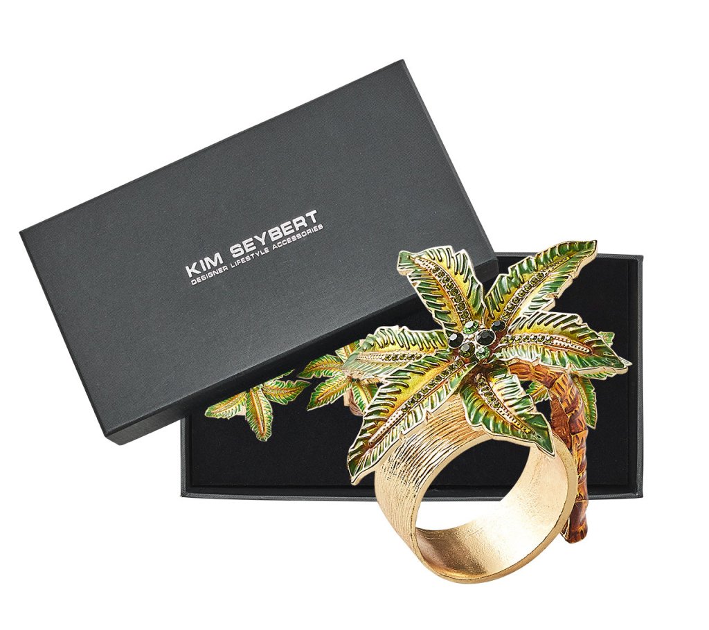 Kim Seybert, Inc.Palm Coast Napkin Ring in Green & Gold, Set of 4 in a Gift BoxNapkin Rings