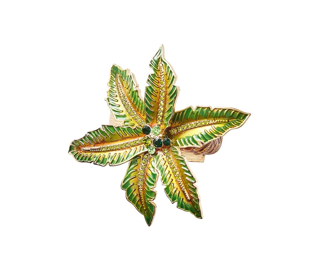 Kim Seybert, Inc.Palm Coast Napkin Ring in Green & Gold, Set of 4 in a Gift BoxNapkin Rings