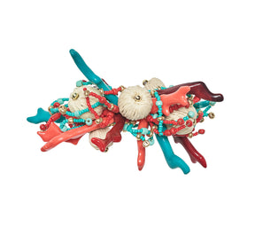 Kim Seybert Luxury Coral Spray Napkin Ring in Natural, Coral & Turquoise