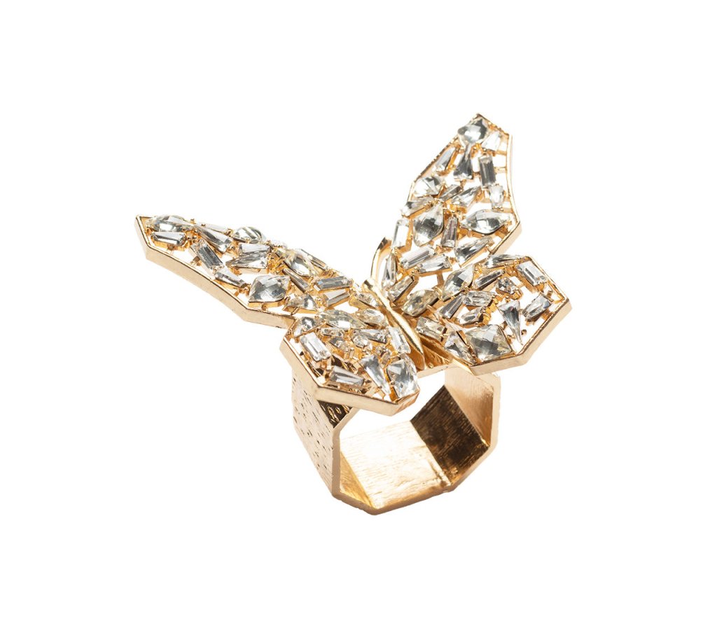 Papillon Napkin Ring in Gold Crystal, Set of in a Gift Box