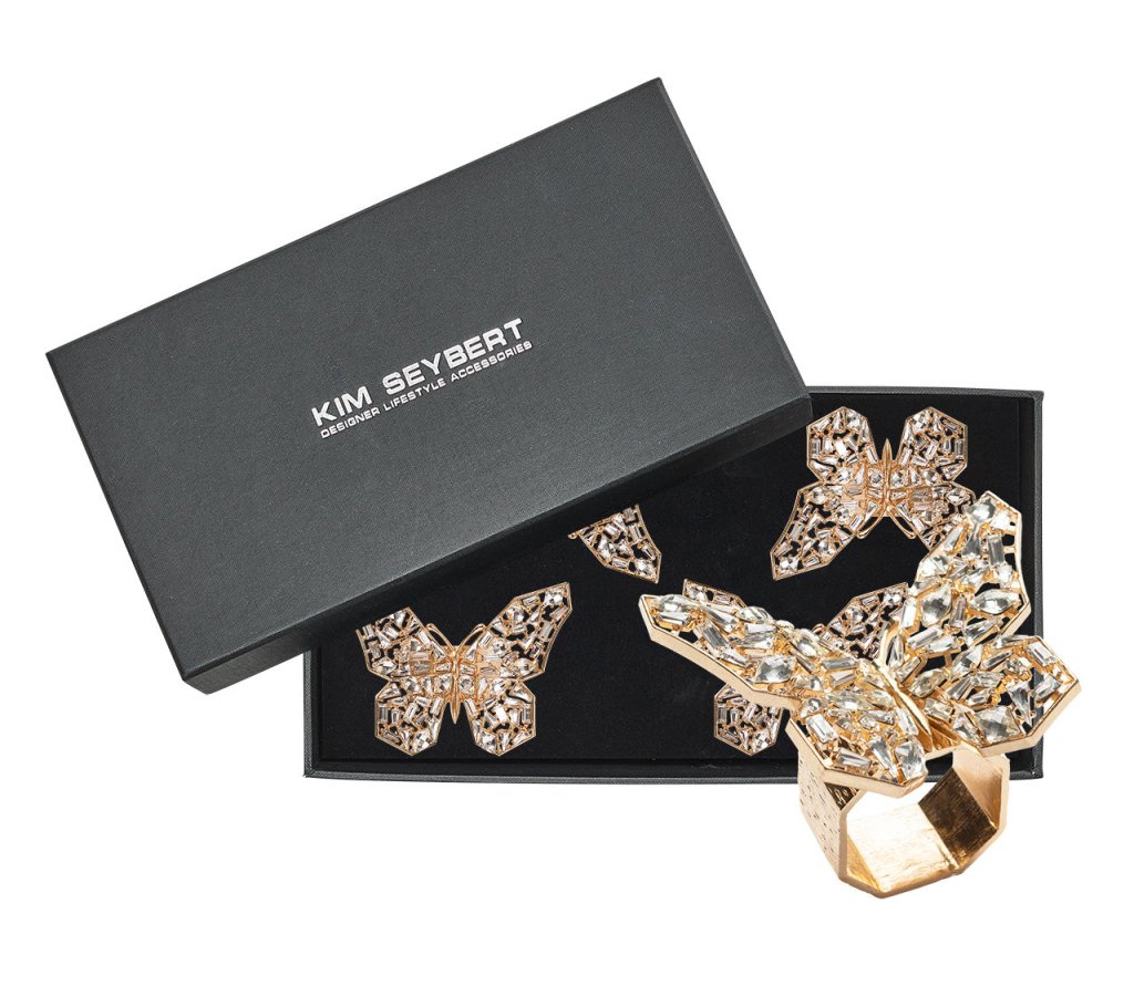 Kim Seybert, Inc.Papillon Napkin Ring in Gold & Crystal, Set of 4 in a Gift BoxNapkin Rings