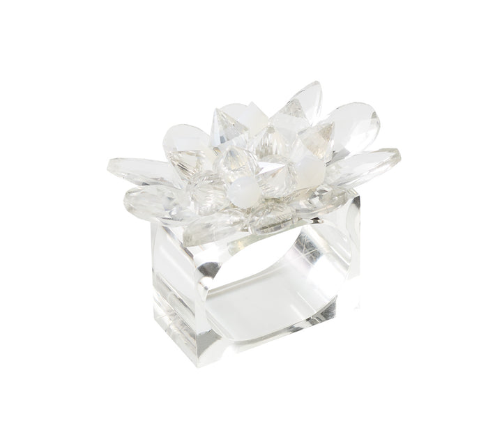 Spectra Napkin Ring in Clear & White, Set of 4 in a Gift Box