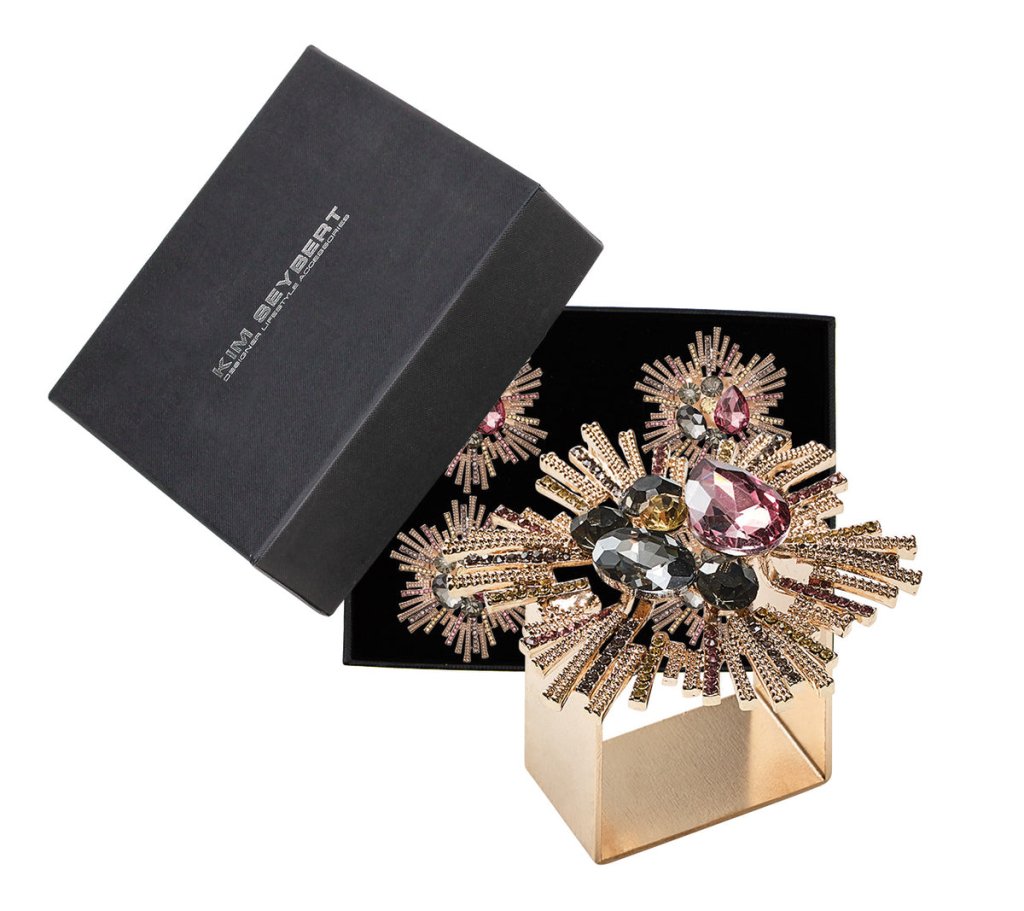 Kim Seybert, Inc.Bijoux Napkin Ring in Plum & Gold, Set of 4 in a Gift Box