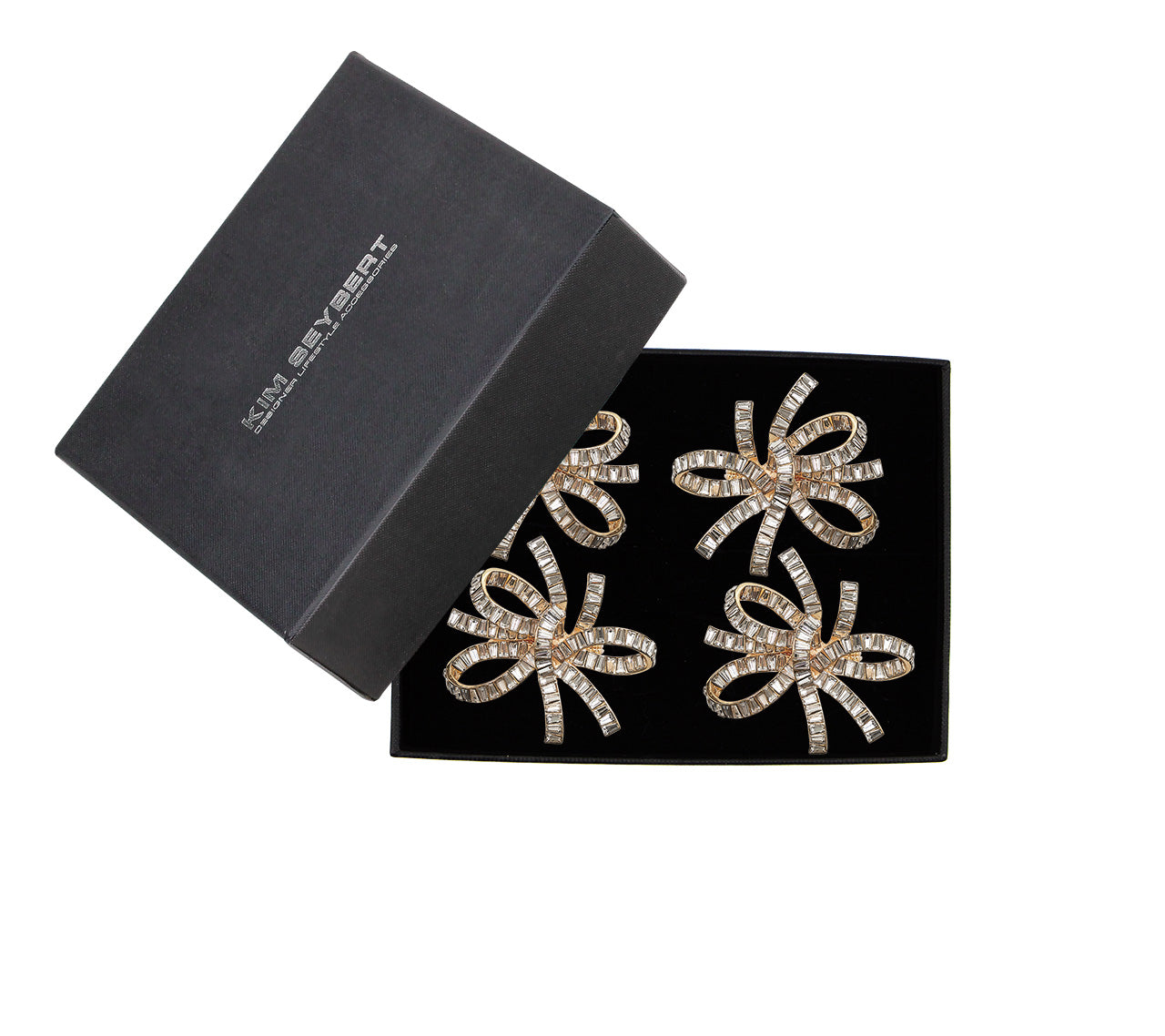 Kim Seybert Luxury Jeweled Bow Napkin Ring in Gold & Crystal in a Gift Box