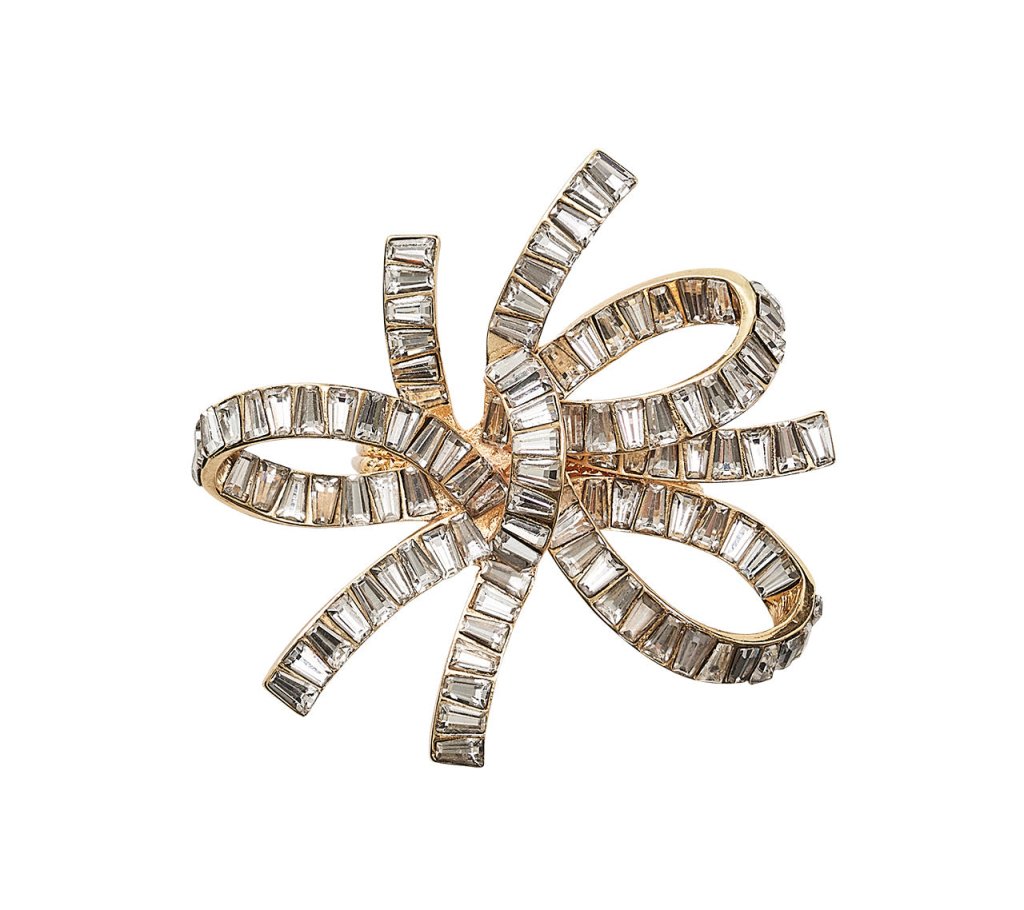 Jeweled Bow Napkin Ring in Gold & Crystal, Set of 4 in a Gift Box