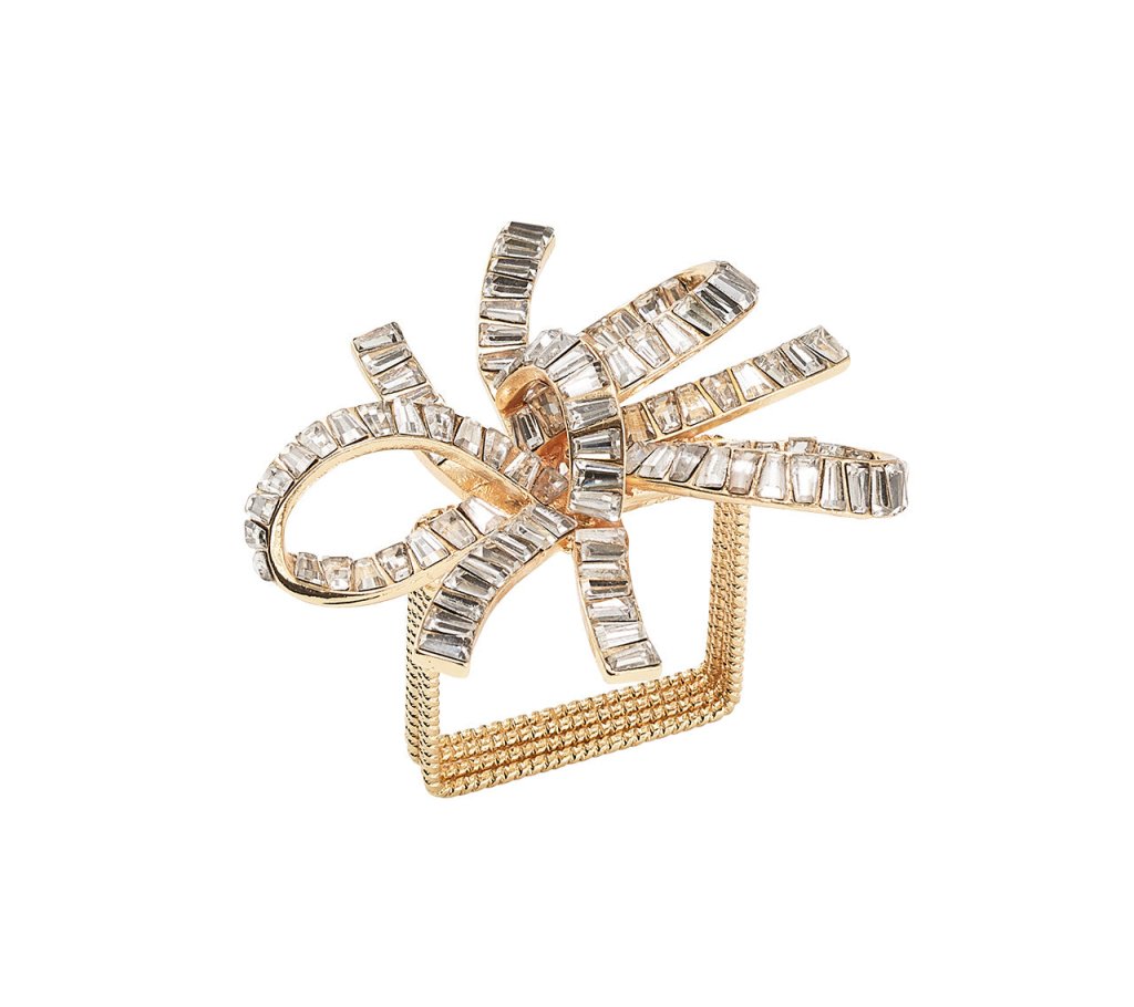 Jeweled Bow Napkin Ring in Gold & Crystal, Set of 4 in a Gift Box