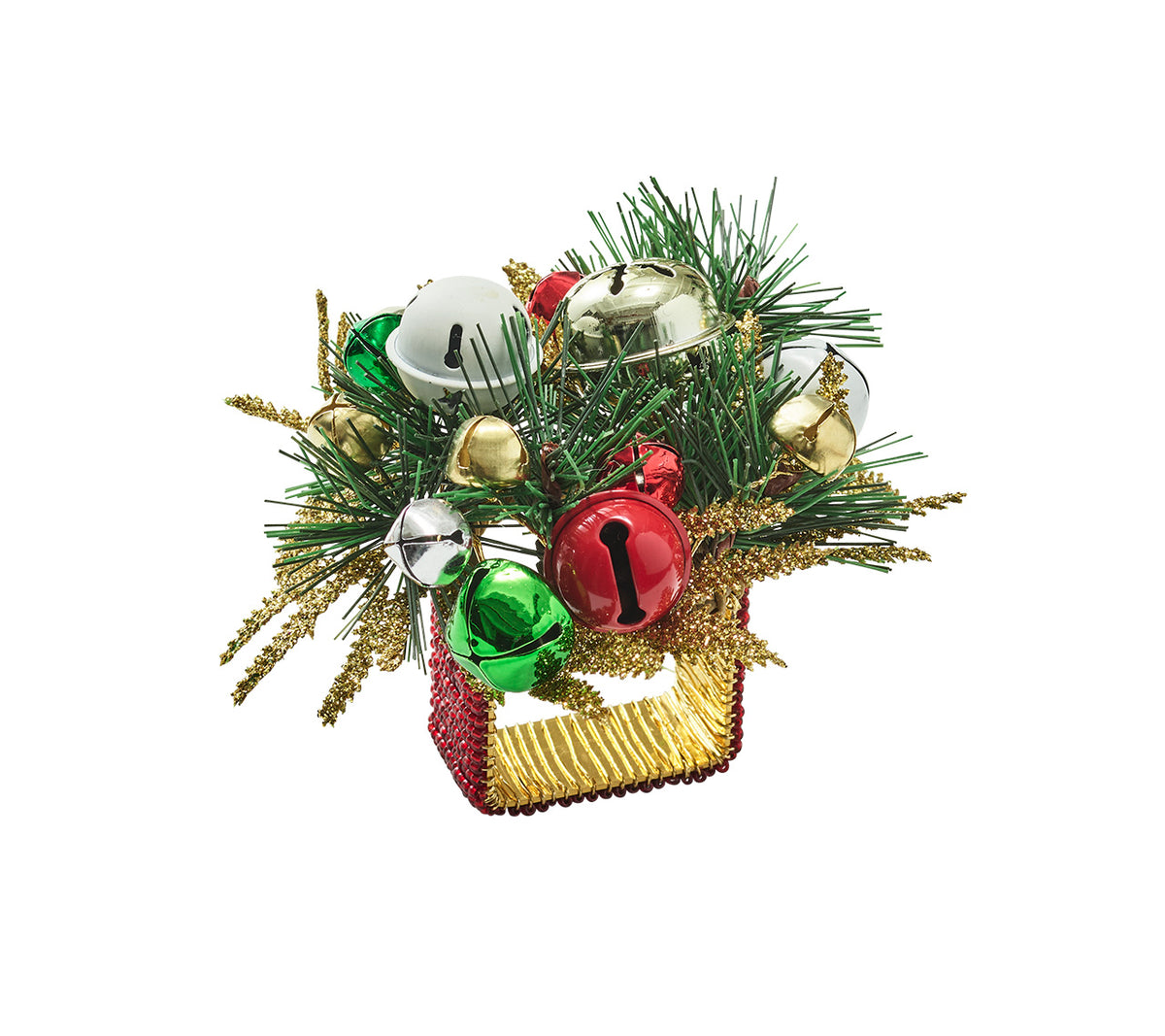 Jingle Bells Napkin Ring in Green, Red & Gold, Set of 4