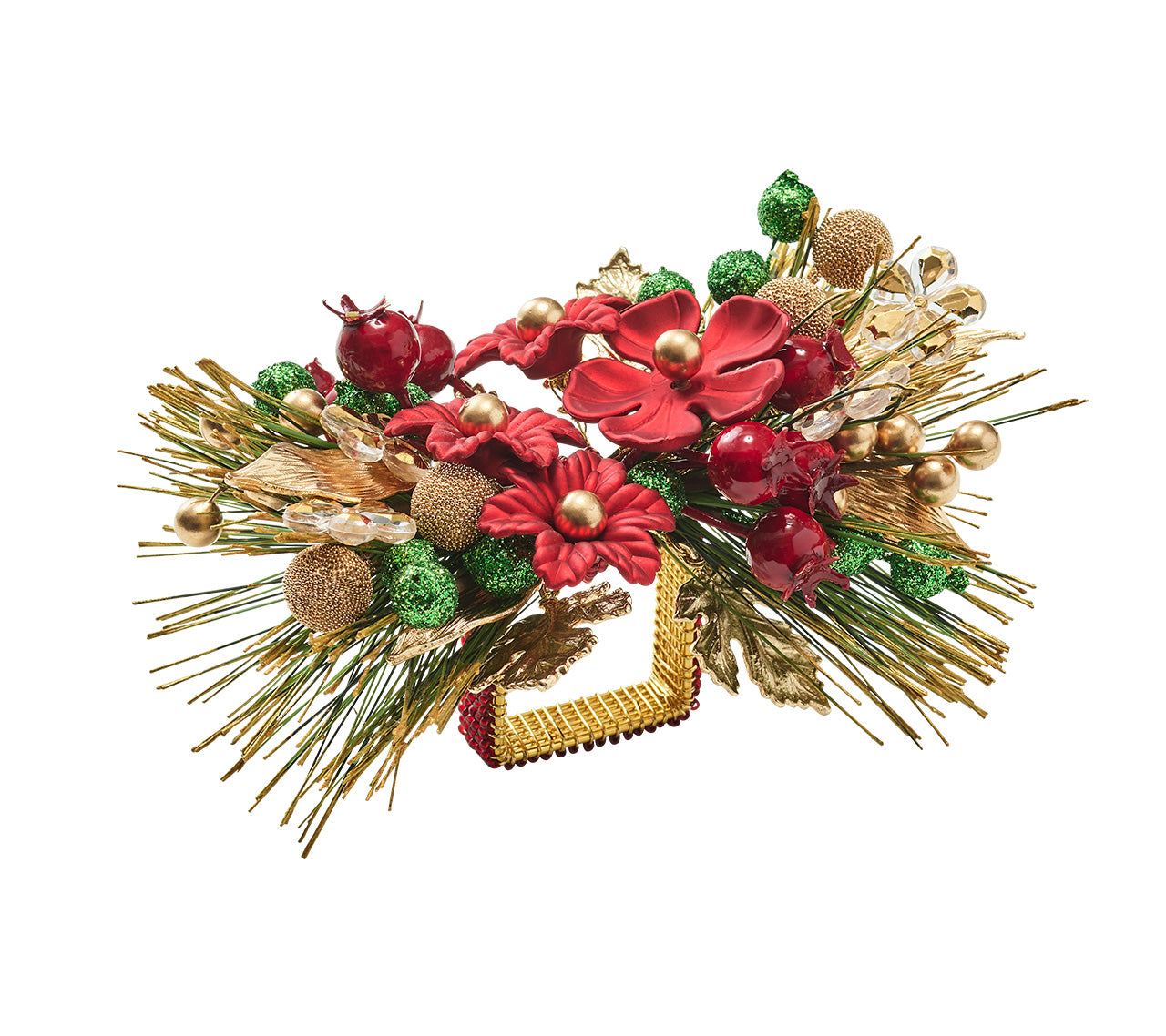 Xmas Carol Napkin Ring in Red, Green & Gold, Set of 4