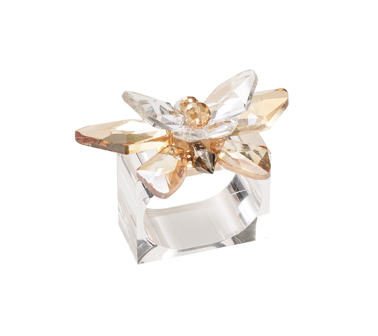 Glasswing Napkin Ring in Champagne & Crystal, Set of 4 in a Gift Box