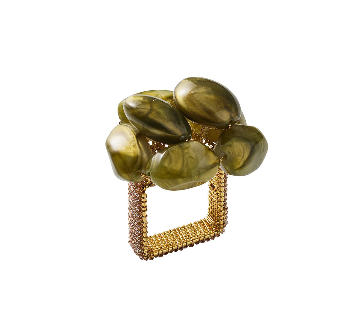 Bonton Napkin Ring in Green & Gold, Set of 4