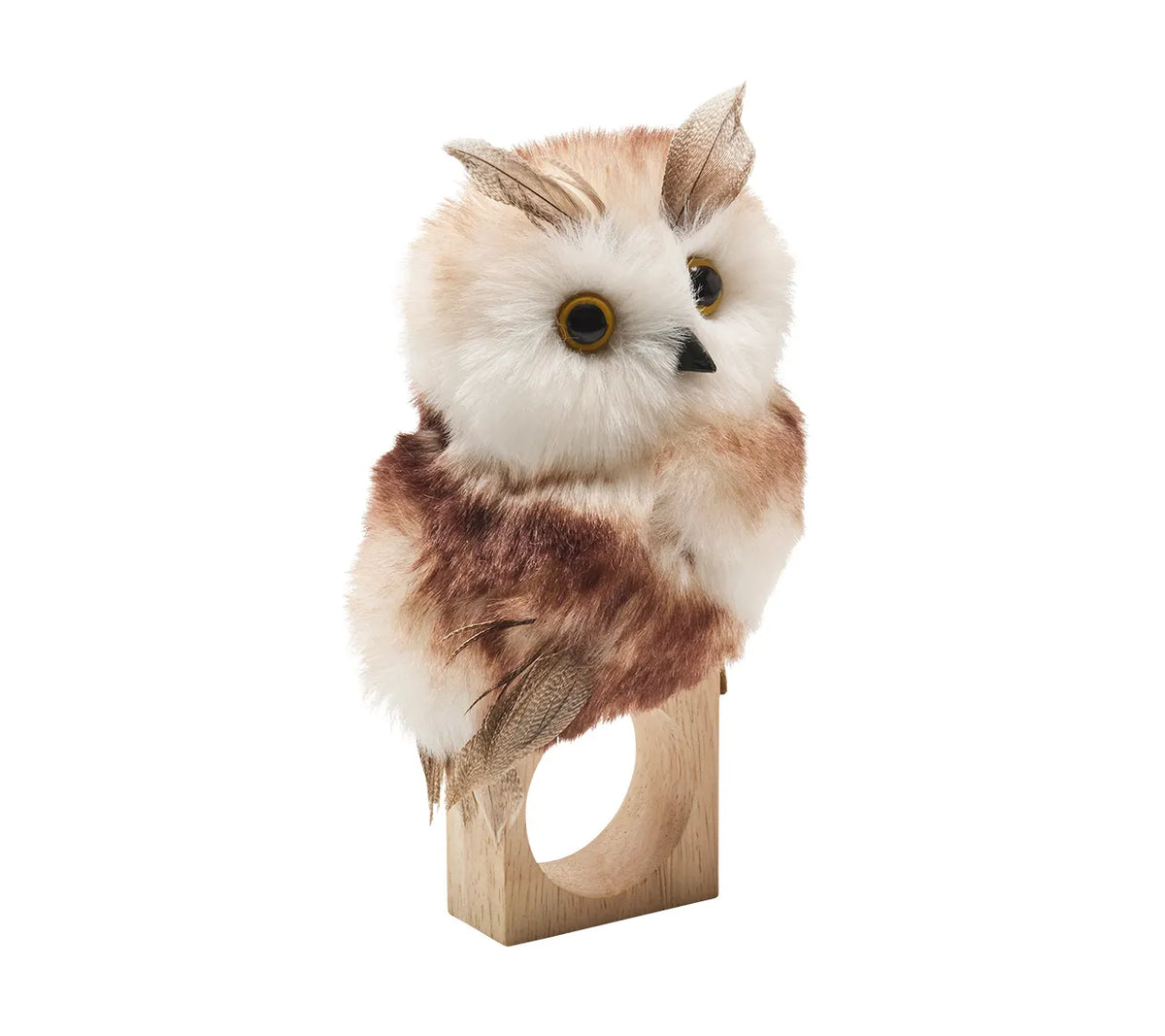Owl Napkin Ring in White & Brown, Set of 4