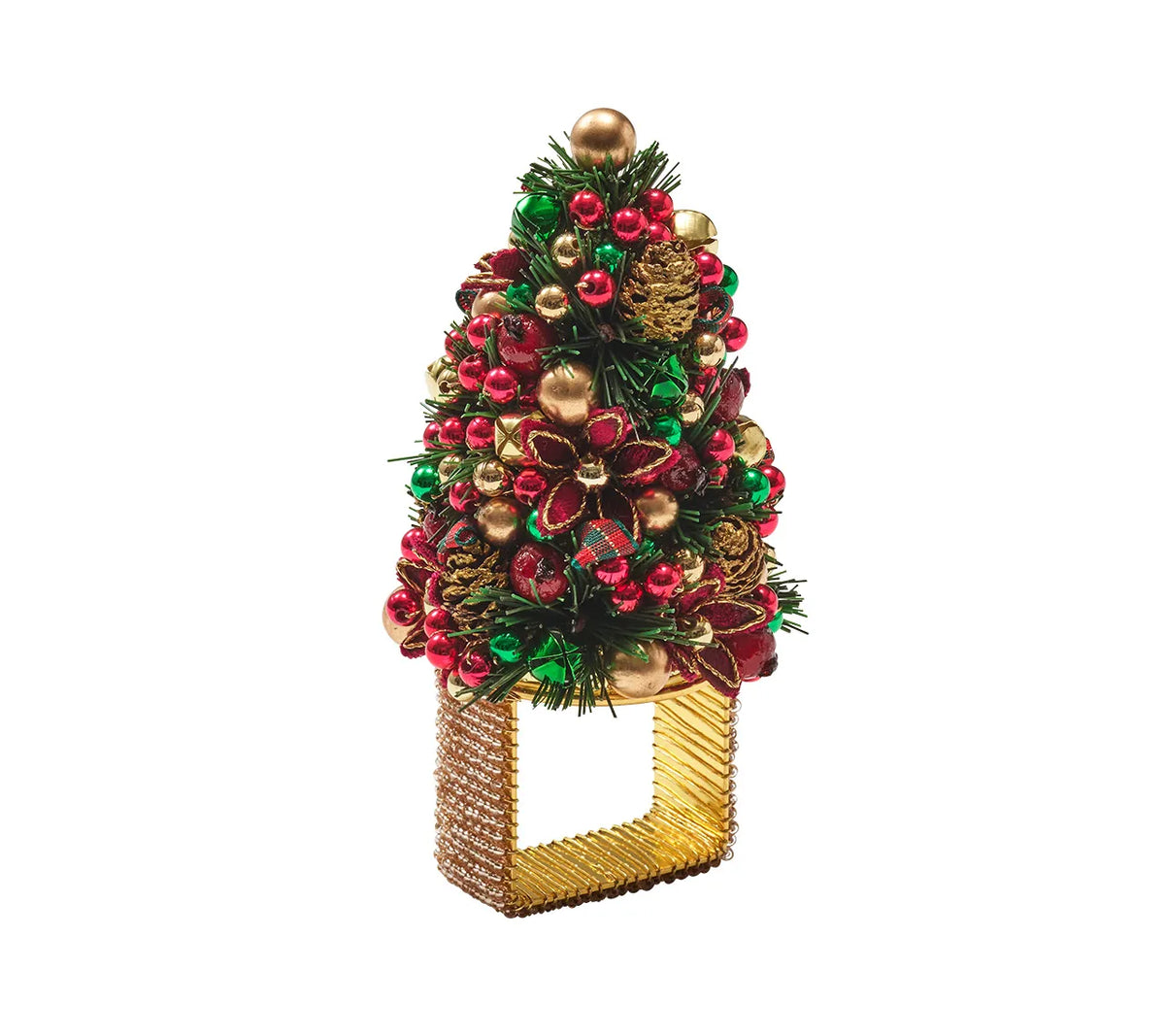 Tinsel Tree Napkin Ring in Red, Green & Gold, Set of 4