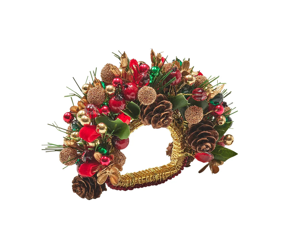 Tinsel Bow Napkin Ring in Red, Green & Gold, Set of 4