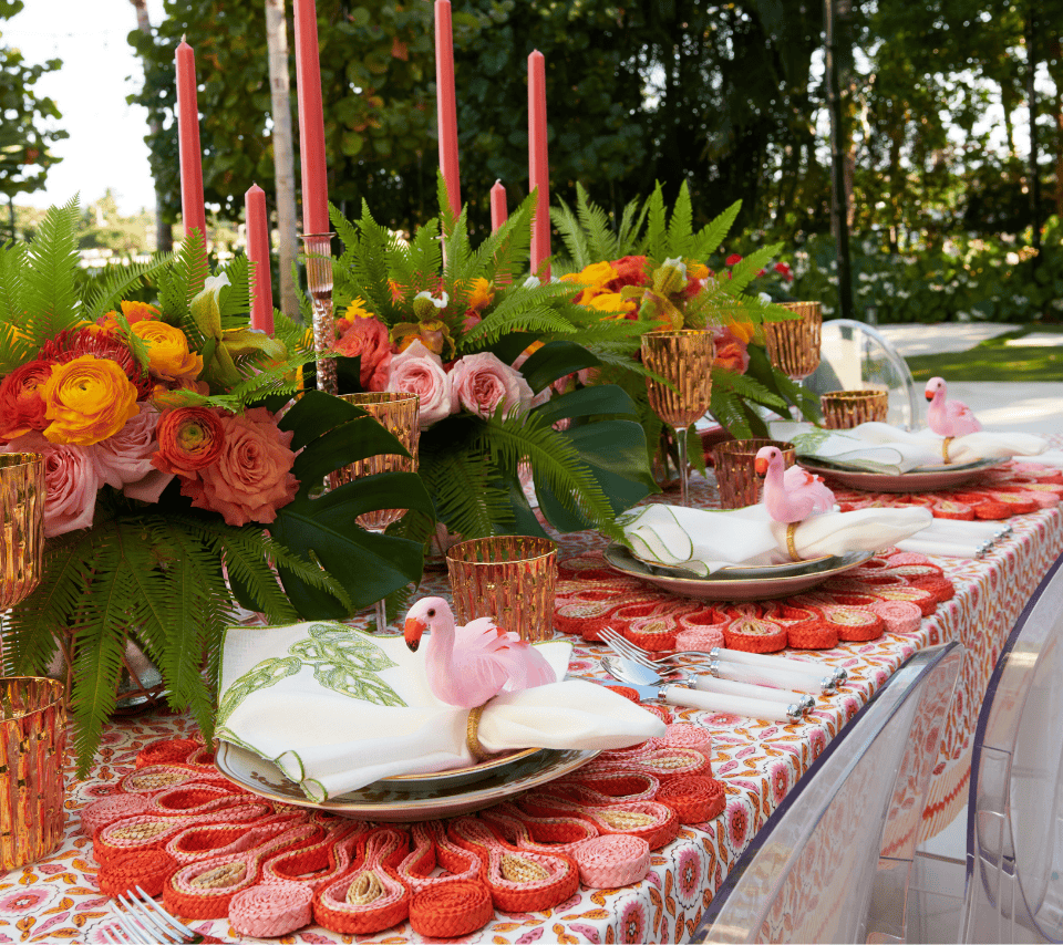 Majorelle Tablecloth in White, Pink & Orange