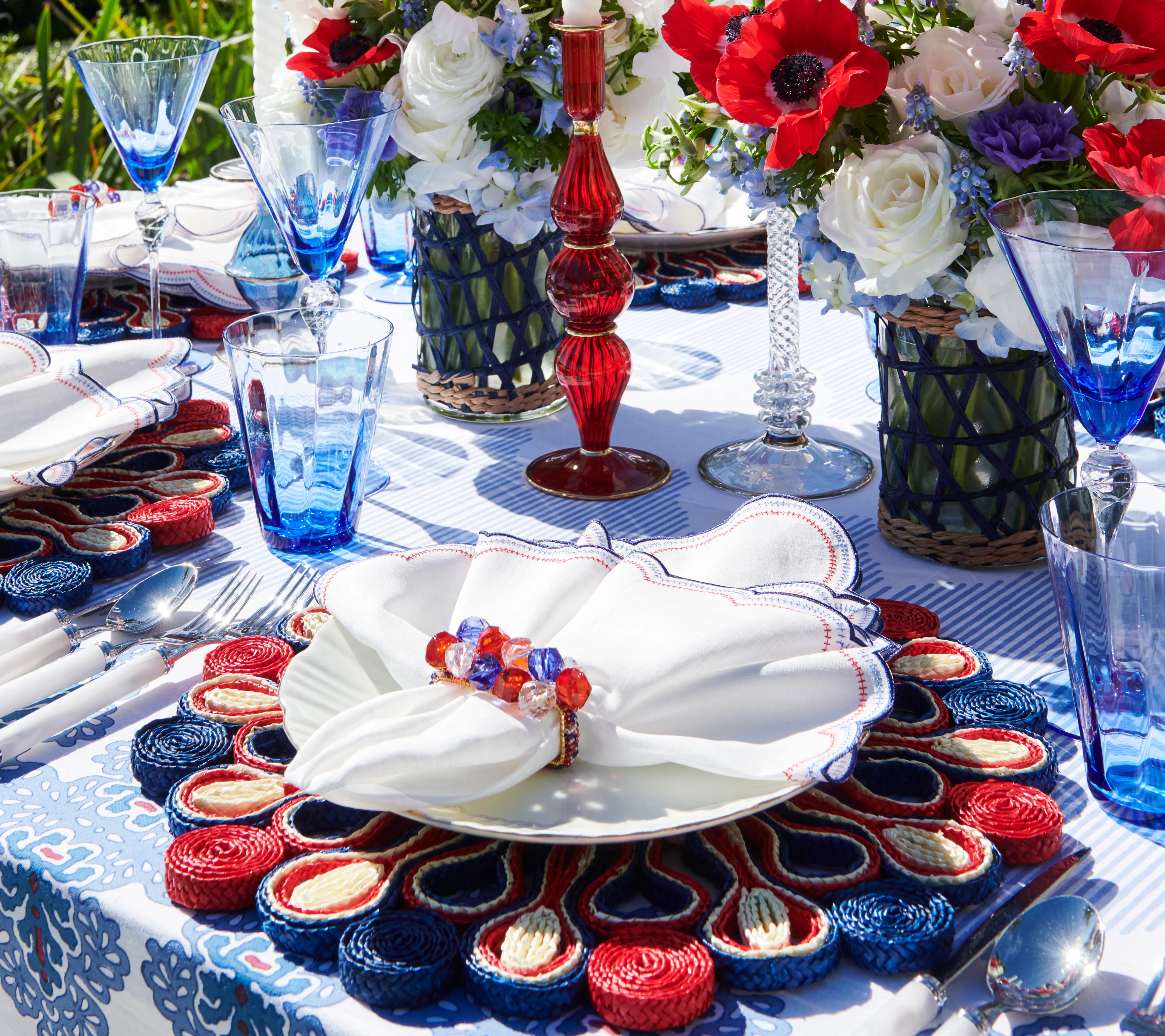 Marisol Placemat in Red, White & Blue , Set of 4