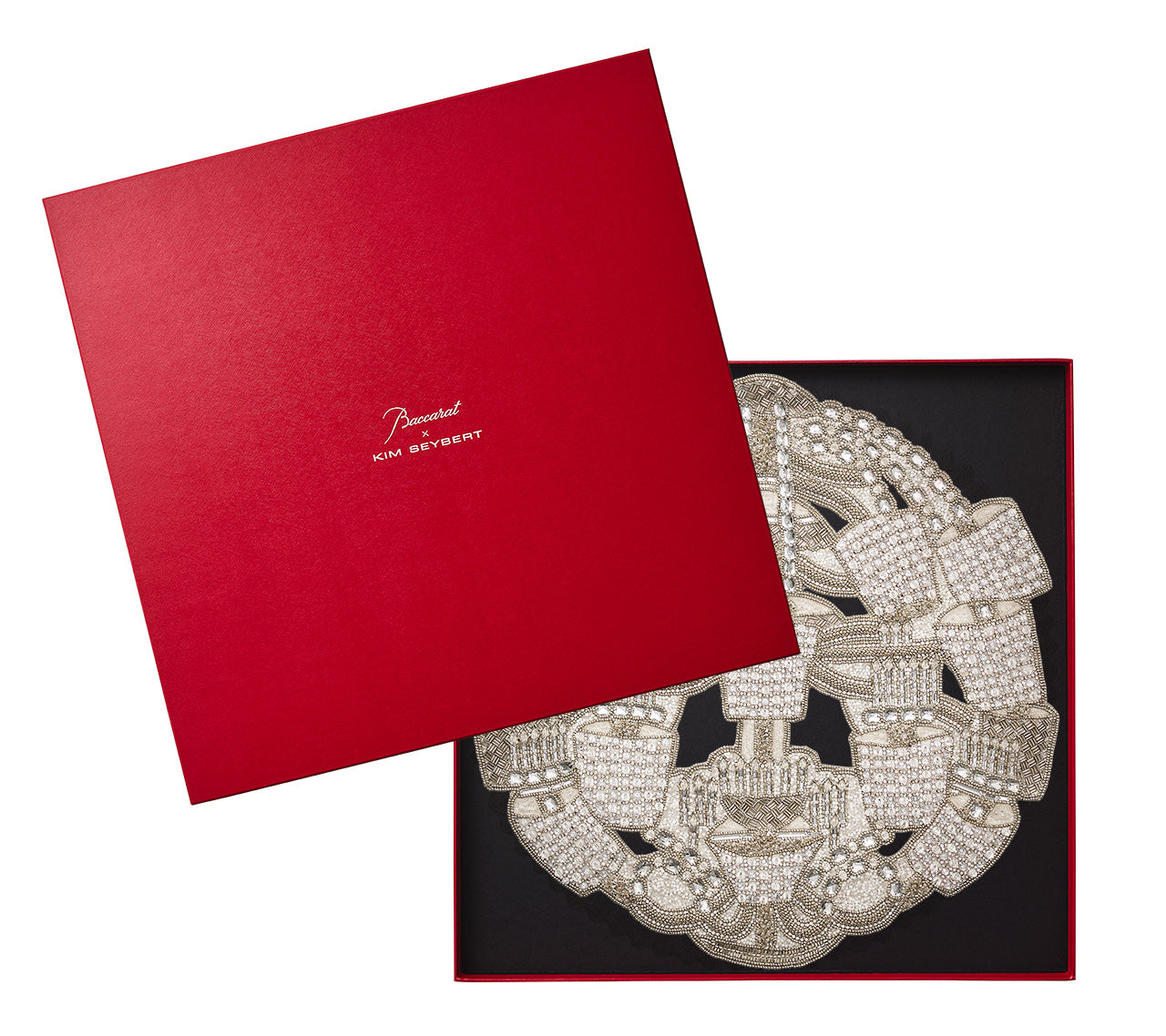 Kim Seybert Luxury Soleil Placemat in Silver & Crystal in a Gift Box