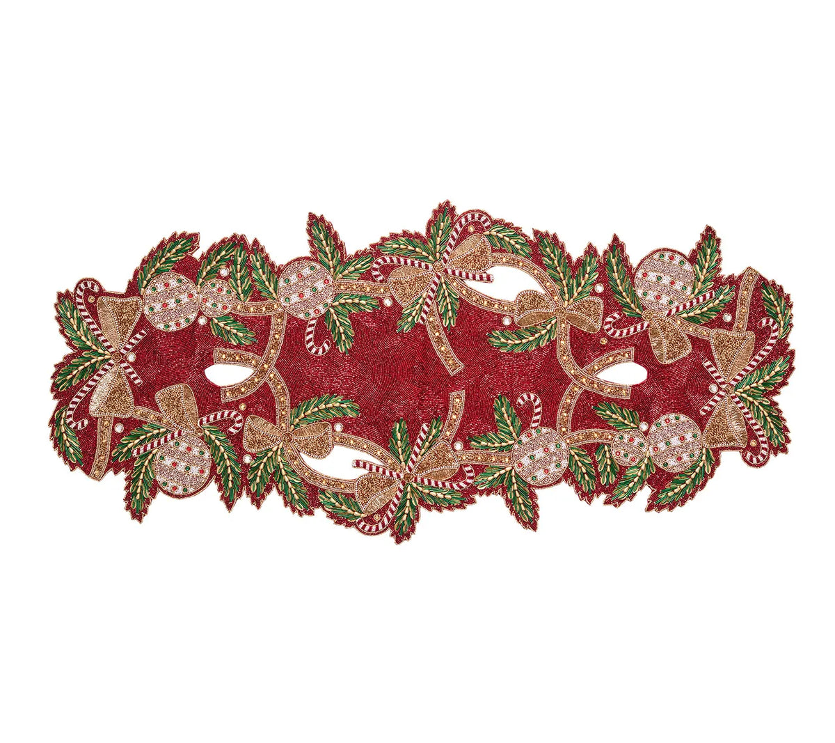 Candy Cane Bow Runner in Red, Green & Gold