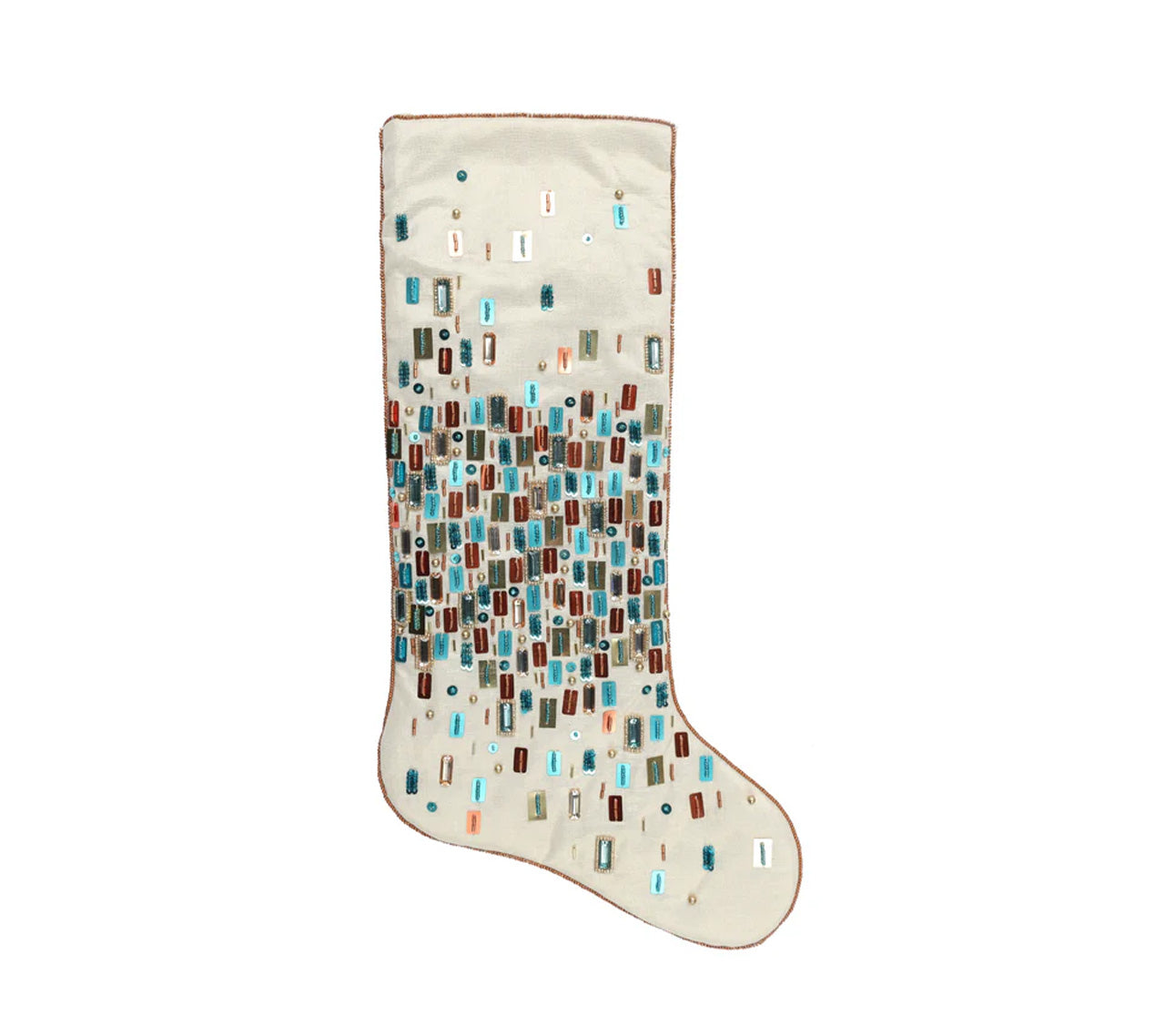 Sample: Reflections Stocking in Gold, Teal, and Copper