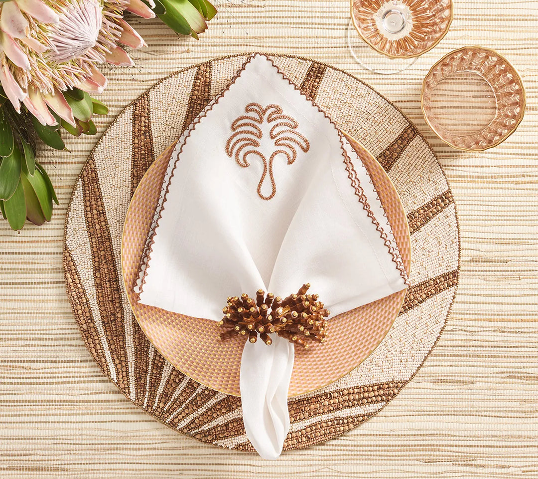 Royal Palm Napkin in White & Brown, Set of 4