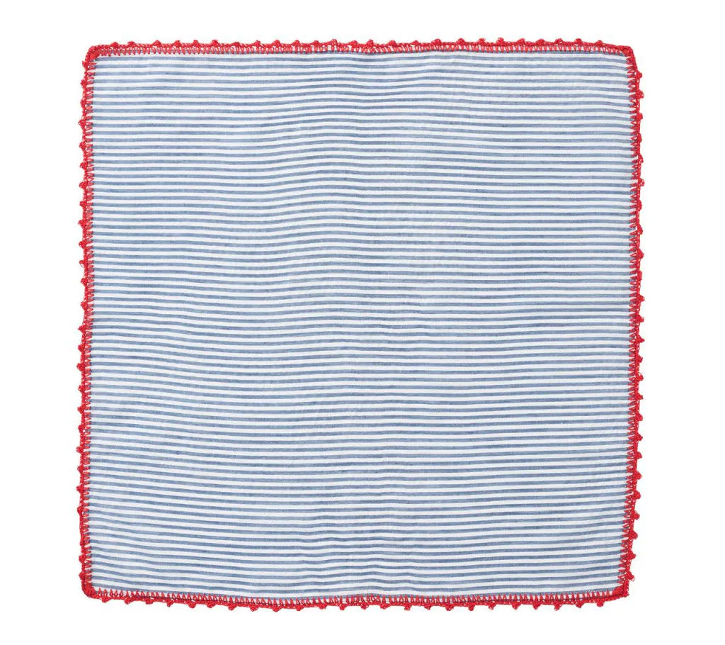 Seersucker Napkin in Navy & Red, Set of 4