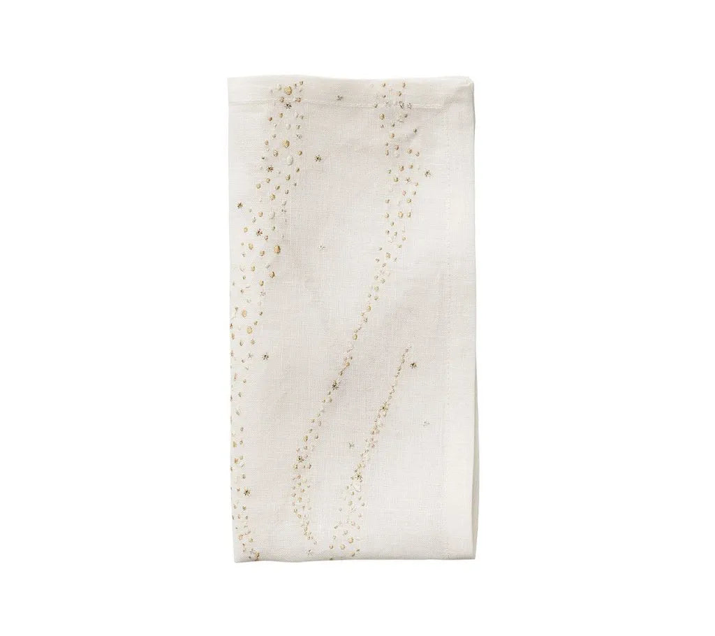 Star Spray Napkin in White & Gold & Silver, Set of 4