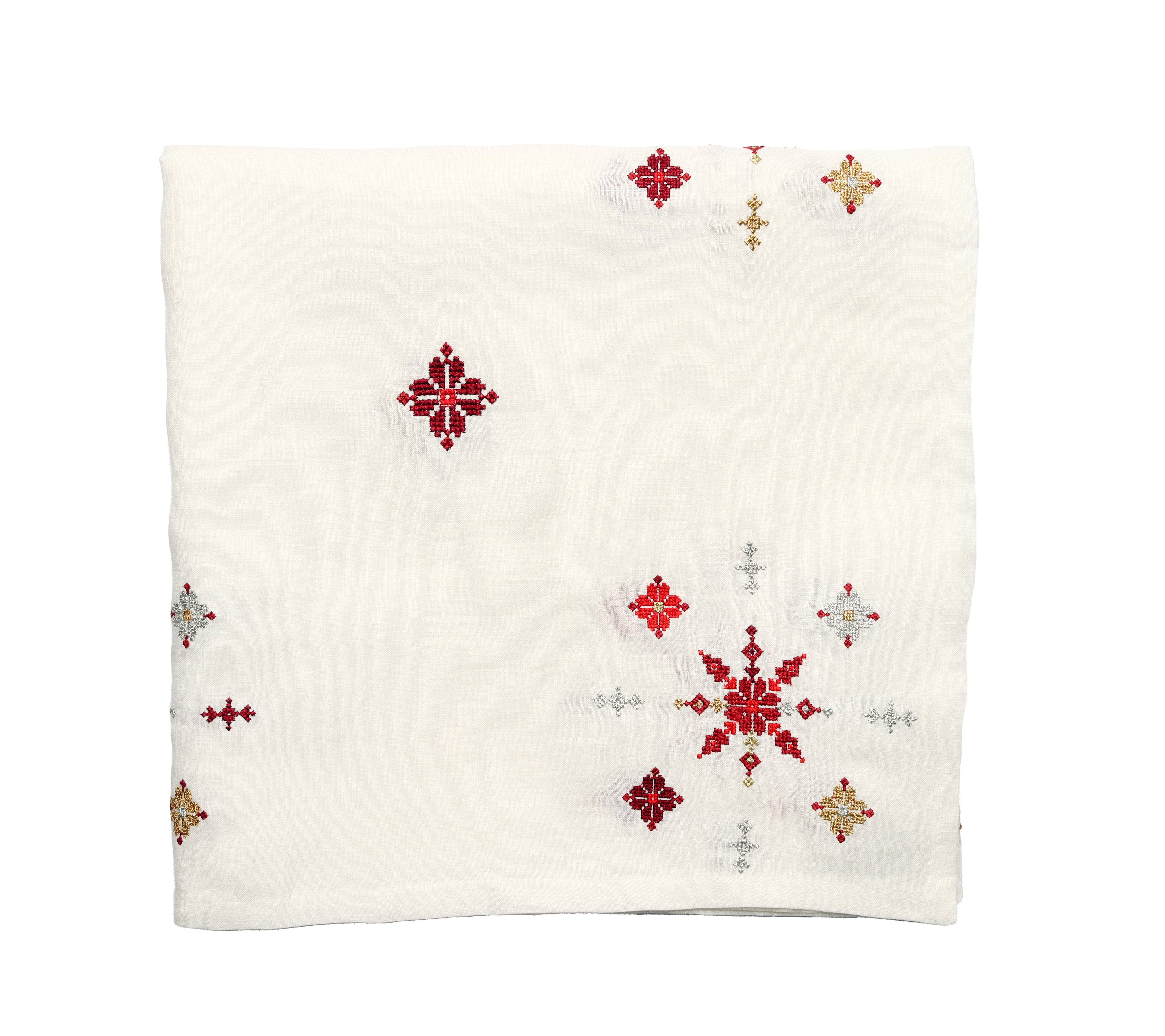 Fez Tablecloth in White, Red & Gold