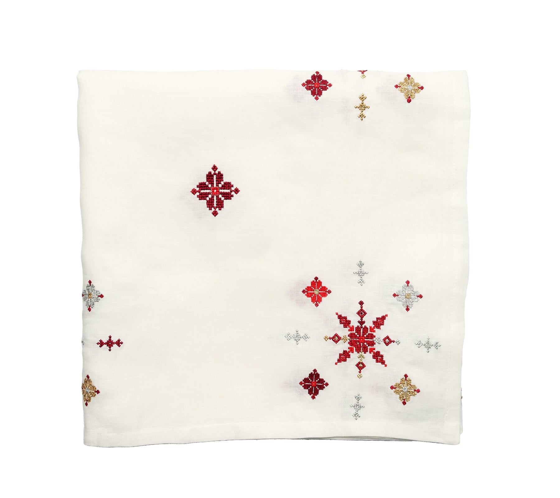 Fez Tablecloth in White, Red & Gold