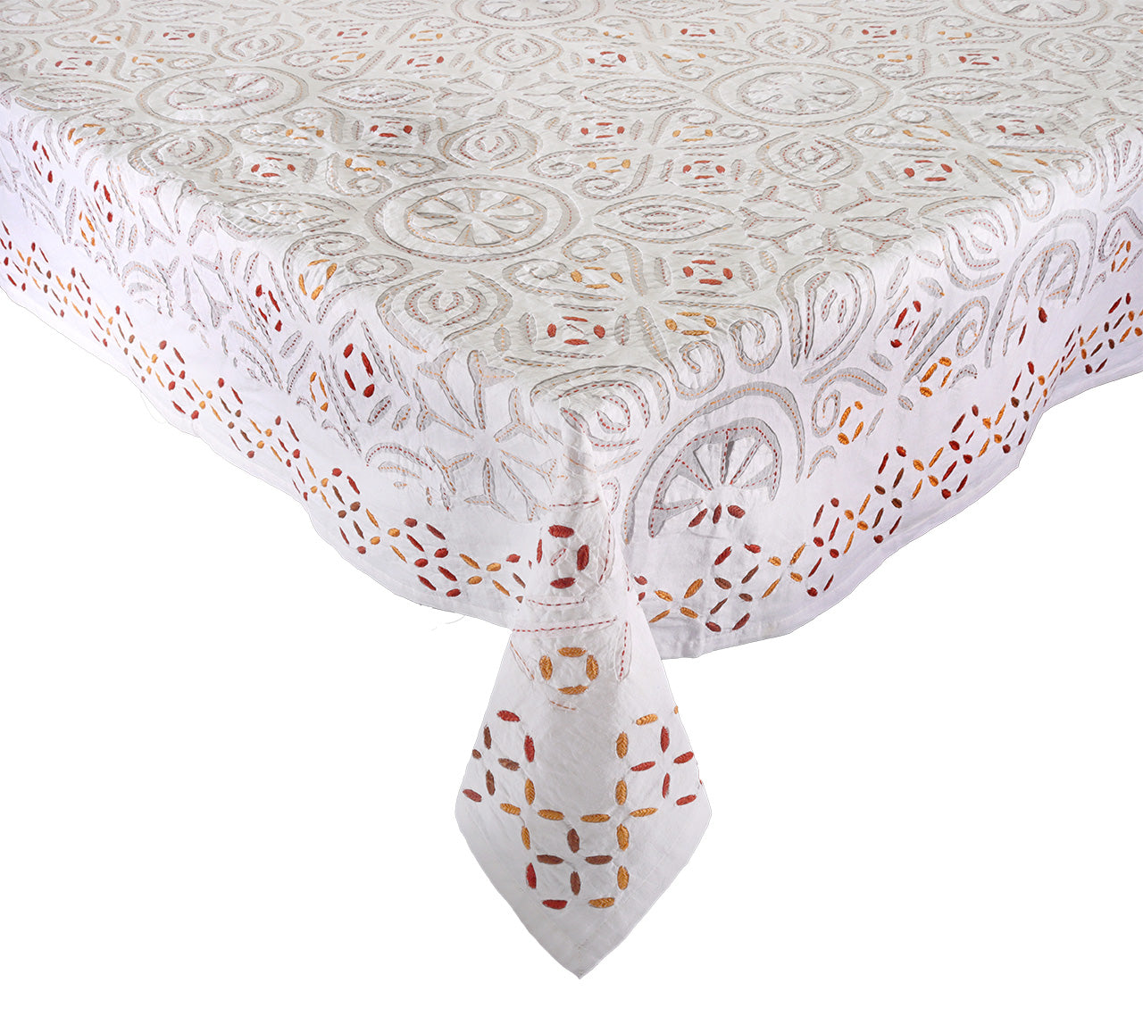 Malta Tablecloth in White & Brown