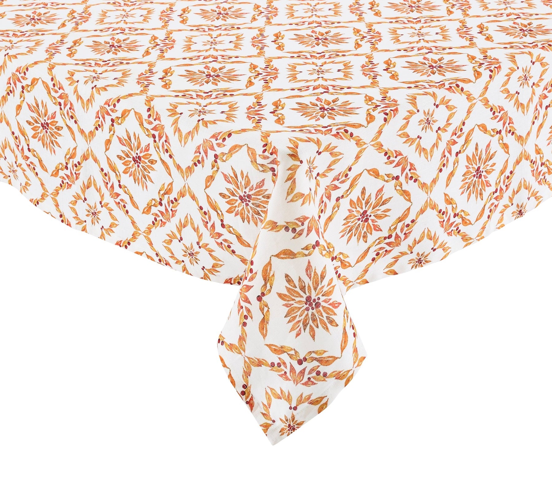 Sample: Laurel Tablecloth in White & Brown