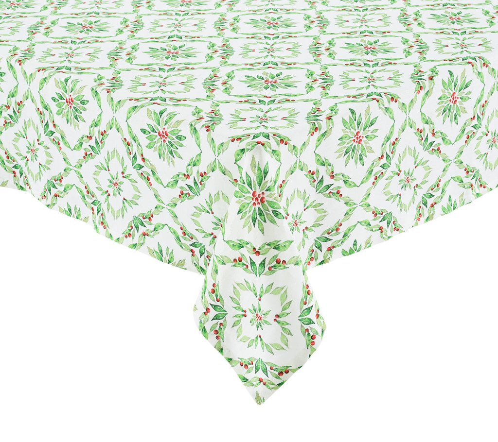 Kim Seybert, Inc.Laurel Tablecloth in White & Green