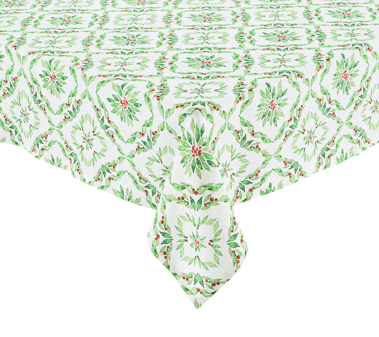 Kim Seybert Luxury Laurel Tablecloth in White & Green