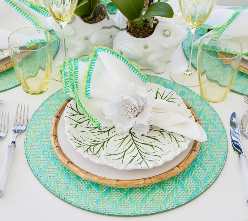 Basketweave Placemat in Marine & Lime