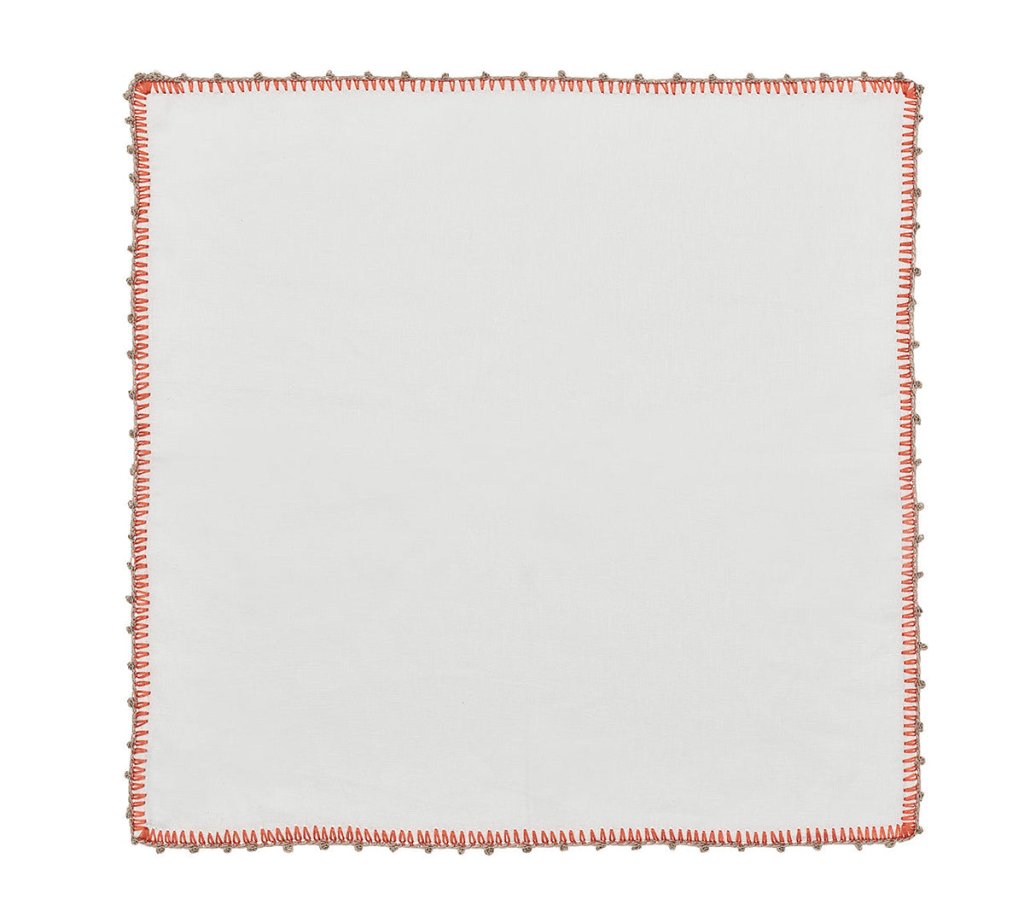 Knotted Edge Napkin in White, Natural & Orange, Set of 4