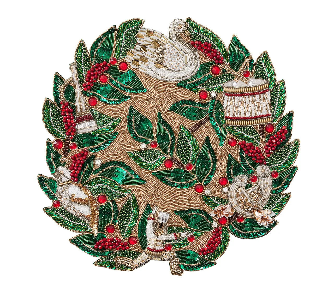 Xmas Carol Placemat in Red, Green & Gold, Set of 2