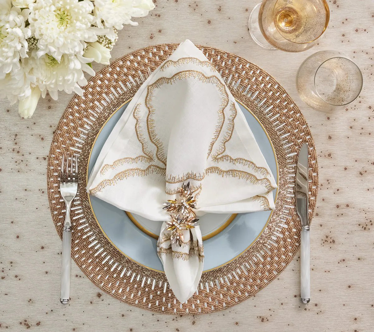 Daydream Napkin in White, Gold & Silver, Set of 4