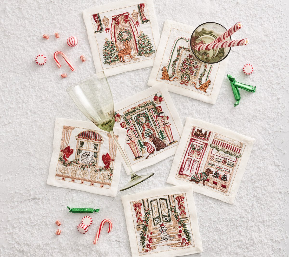 Kim Seybert, Inc.Holiday Paws Cocktail Napkin in Multi, Set of 6 in a Gift BoxCocktail Napkins
