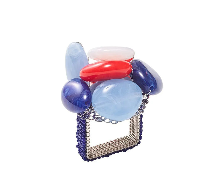 Sea Stone Napkin Ring in Red, White & Blue, Set of 4