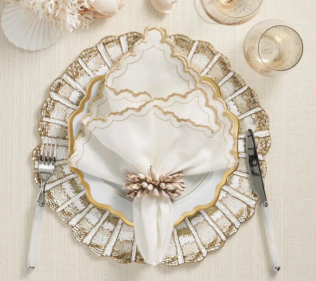 Shell Fringe Napkin Ring in Ivory & Brown, Set of 4