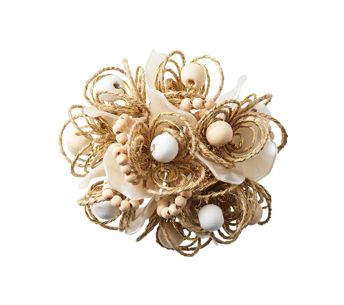 Bramble Napkin Ring in Ivory, Natural & Gold, Set of 4