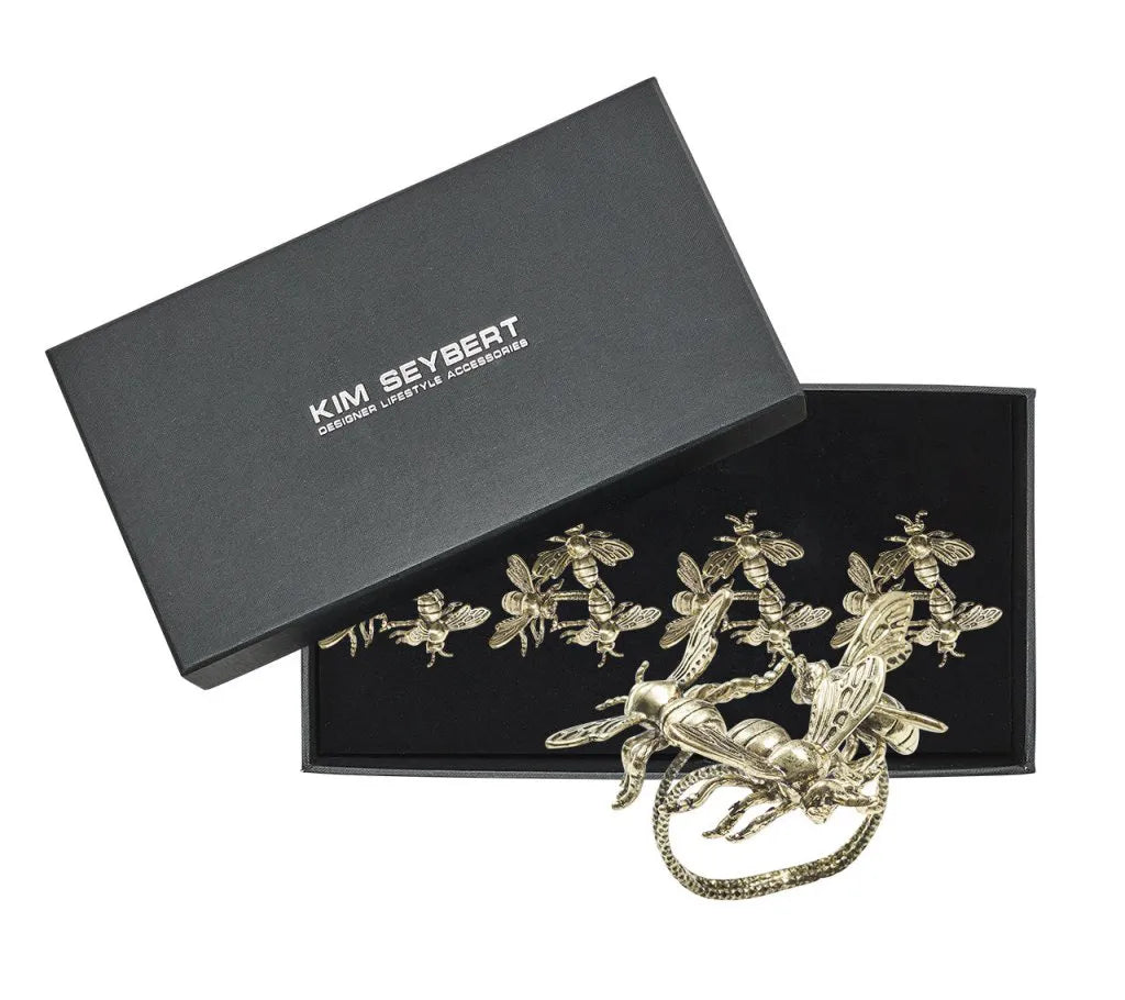 Hive Napkin Ring in Gold, Set of 4 in a Gift Box