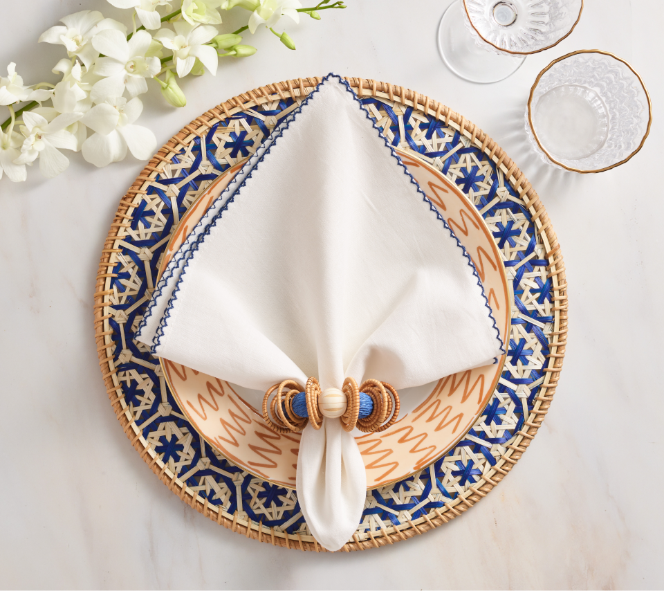 Calypso Napkin Ring in Natural & Blue, Set of 4