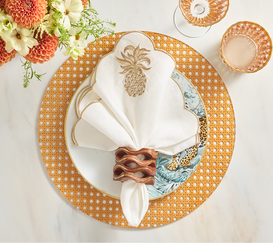 Pina Punch Napkin in White, Natural & Gold, Set of 4