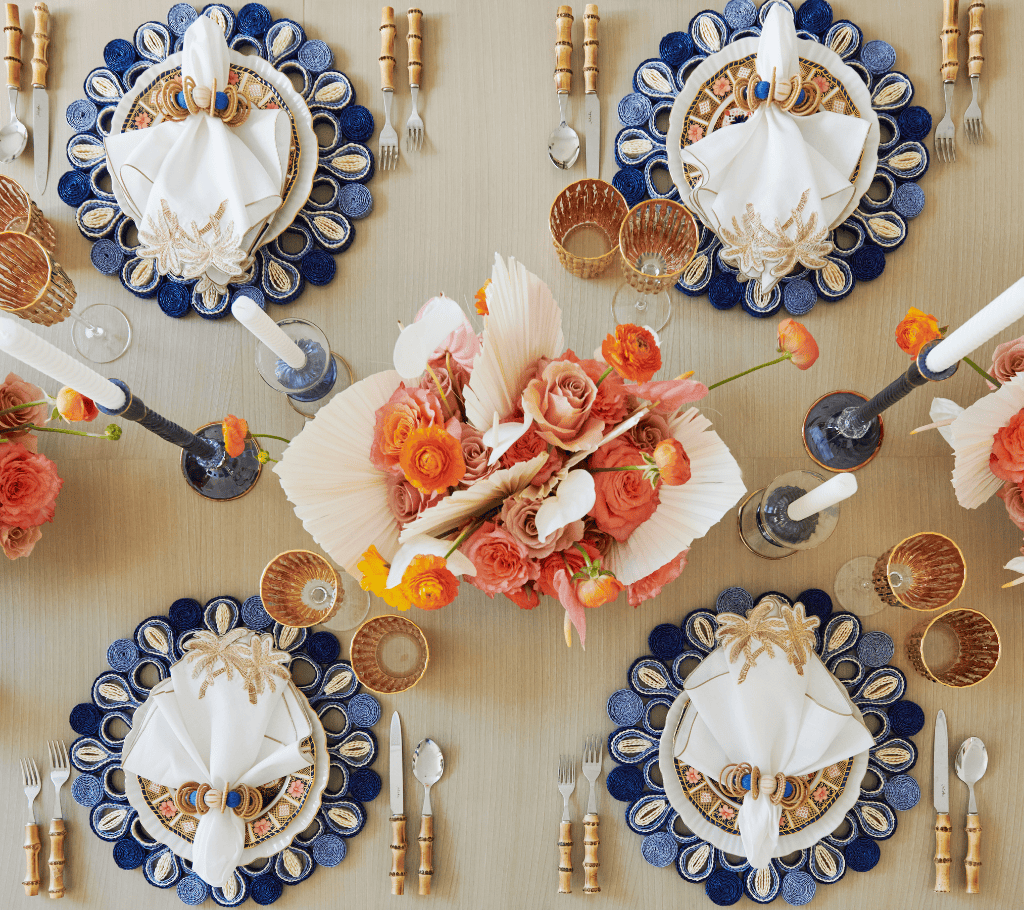 Palmera Napkin in White, Natural & Gold, Set of 4