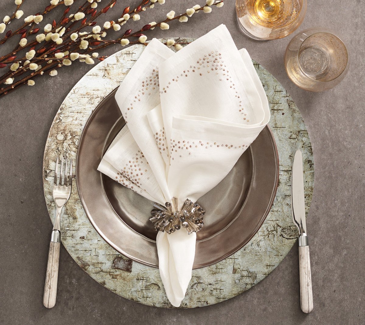 Pin Dot Napkin in White, Natural & Gray, Set of 4