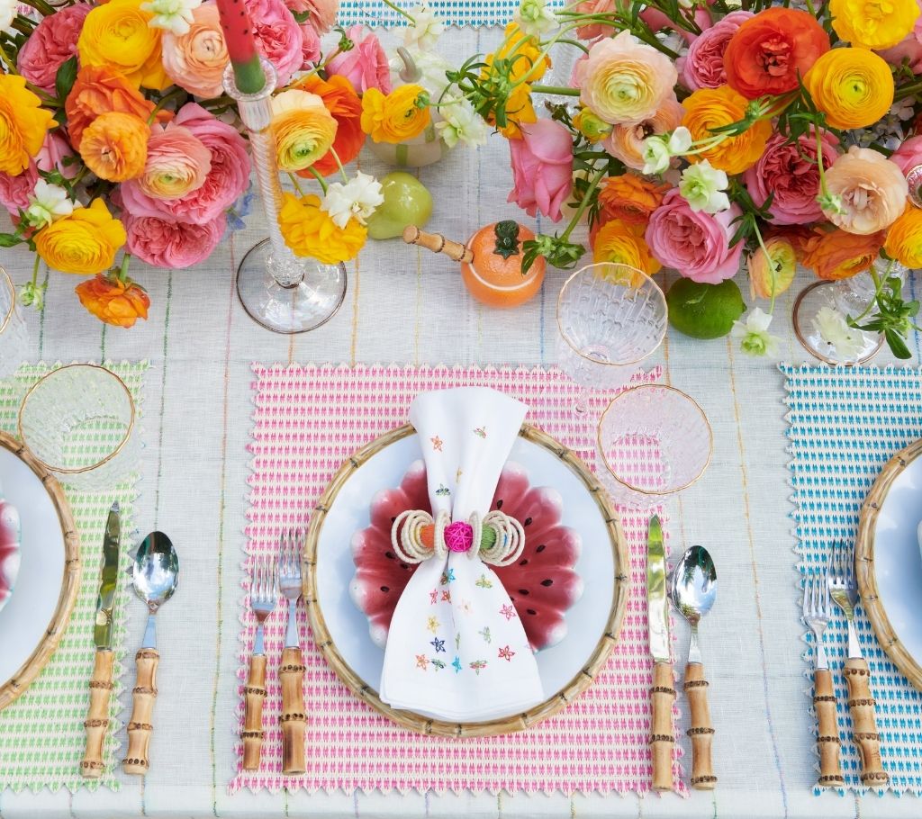 Wind Blown Napkin in White & Multi, Set of 4