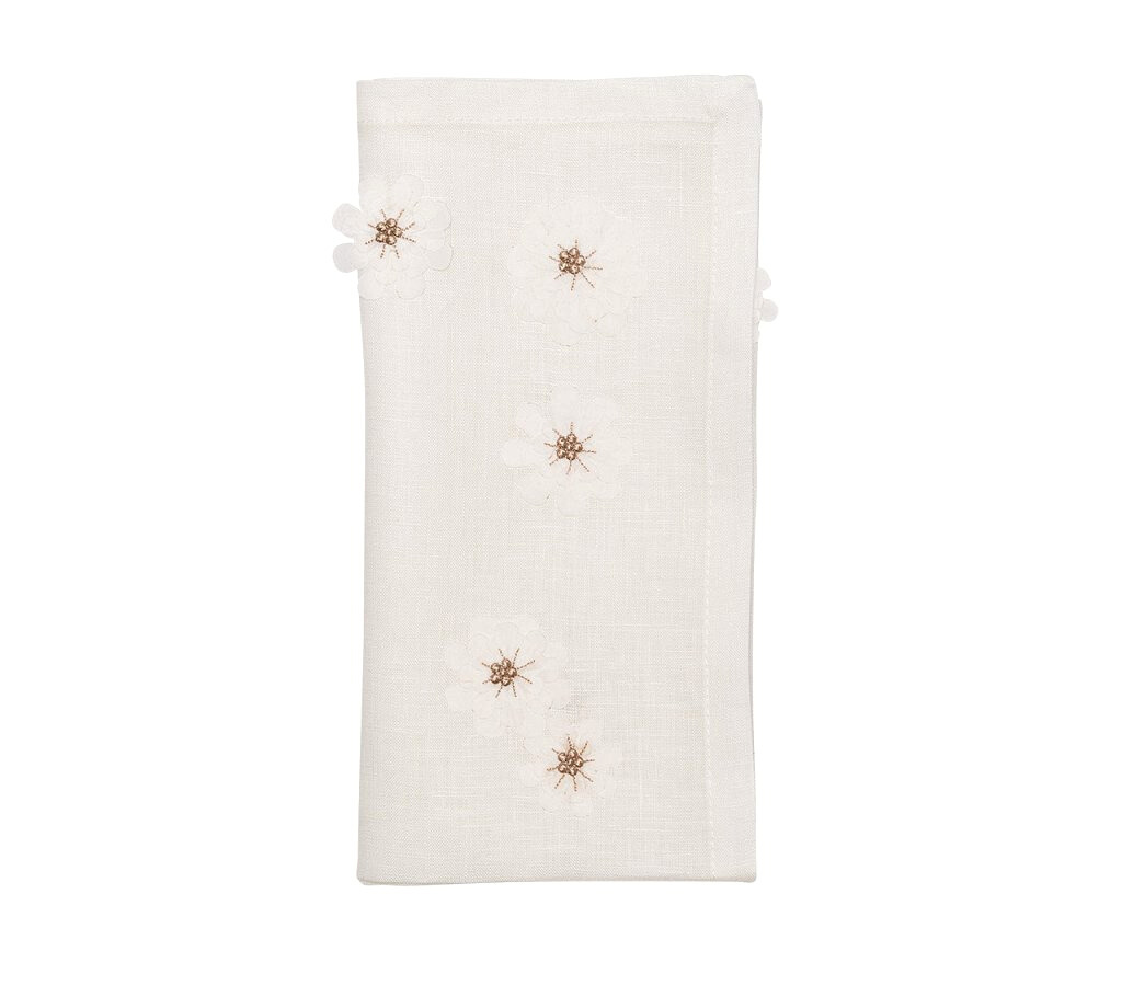 Florette Napkin in White & Natural, Set of 4
