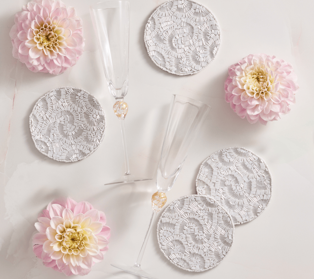 Lune Drink Coasters in White, Set of 4 in a Gift Bag