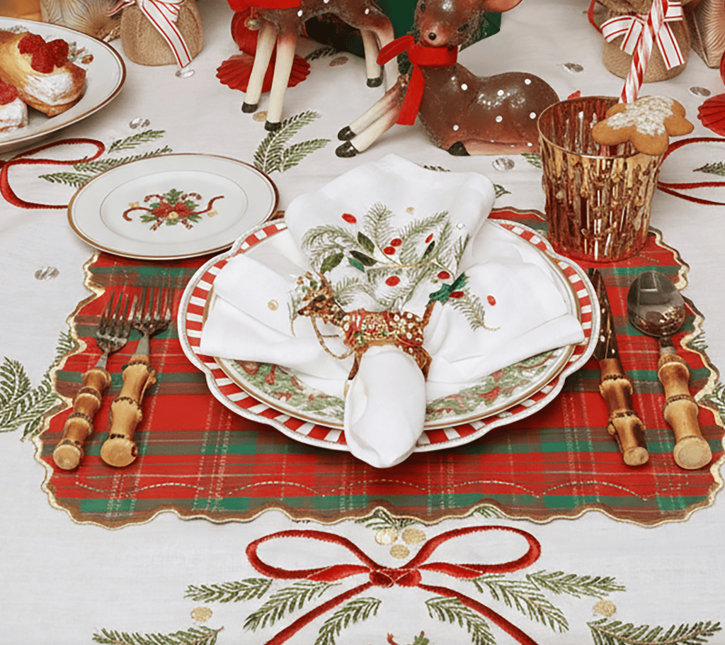 Merry and Bright Tablecloth in White, Red & Green
